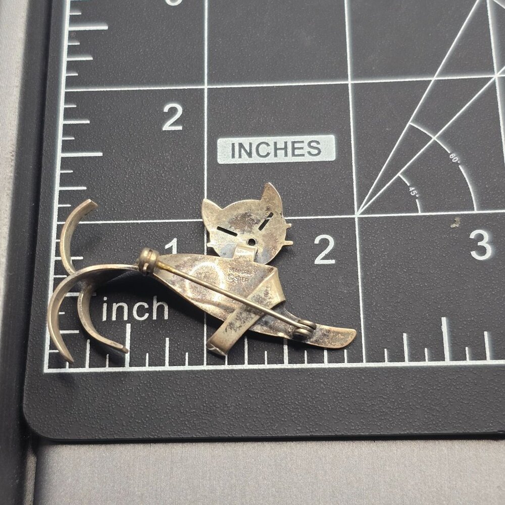 VTG Beaucraft Sterling Silver Cat Brooch Pin 2.25" 5.82g Modernist Design - Picture 5 of 6